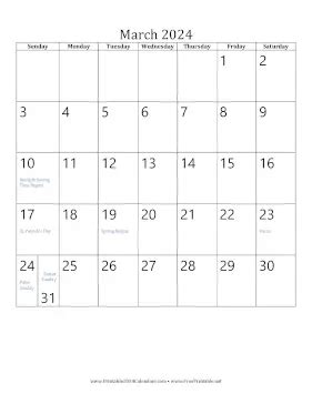 Printable March 2024 Calendar Vertical