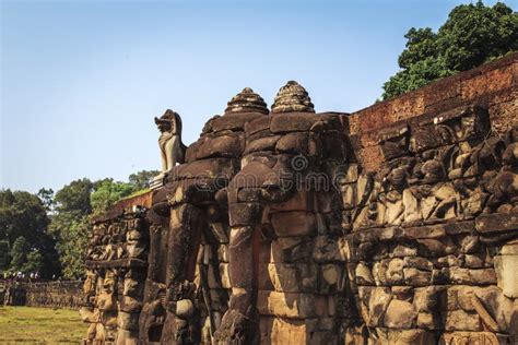 Terrace of the Elephants in Angkor Thom. Stock Image - Image of face, siem: 115293537