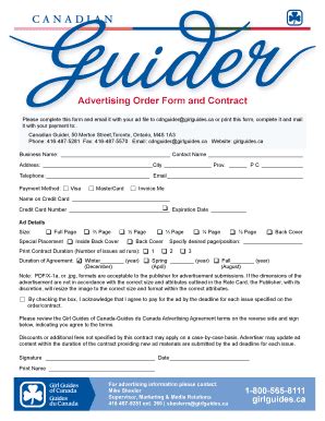 Fillable Online Advertising Order Form And Contract Girl Guides Of