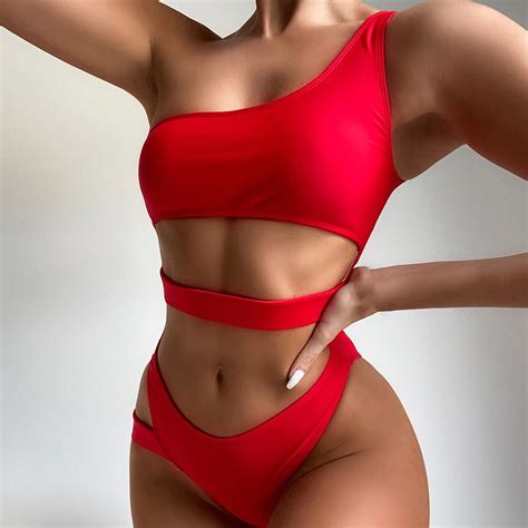 Aoochasliy Spring Beauty Bikini Swim Women Bikini Solid Hollow Out One