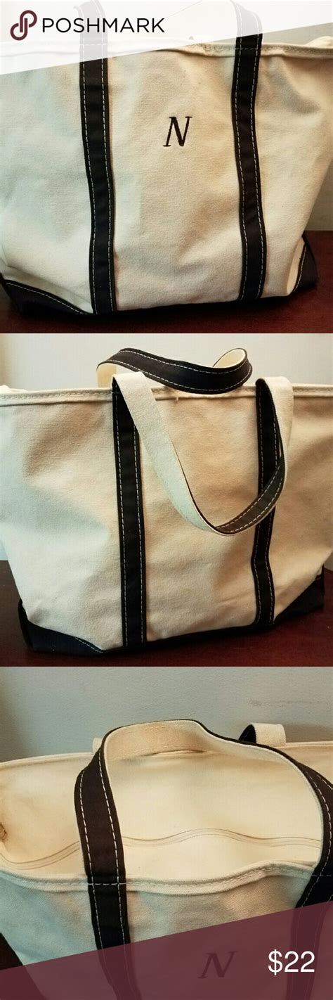 Large Ll Bean Canvas Tote Bag N Monogram Bags Tote Tote Bag