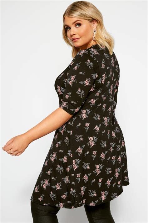 Black Floral Keyhole Ruched Dress Yours Clothing