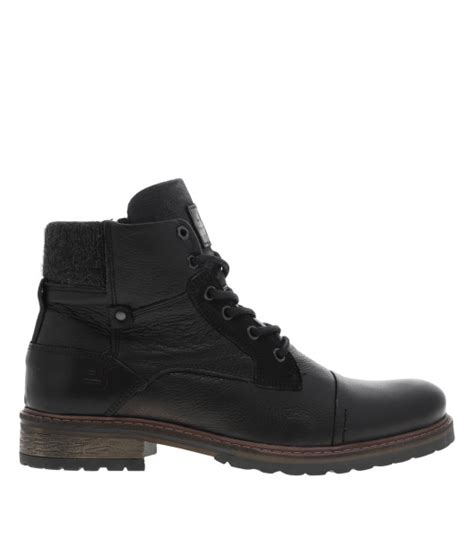 Bottines en cuir noir grainé à talon plat avec logo embossé fermeture