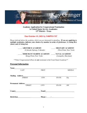 Fillable Online Kaygranger House Military Service Academy Nominations