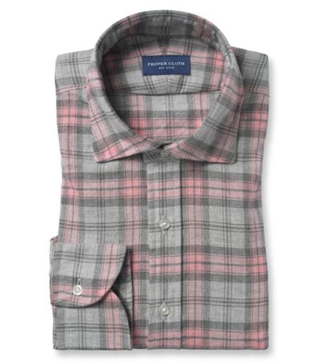 Satoyama Light Grey And Faded Rose Plaid Flannel By Proper Cloth