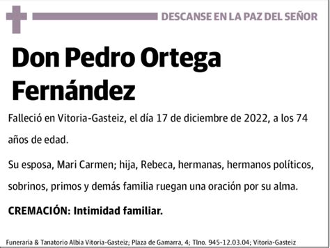 Pedro Ortega Fern Ndez Esquela Necrol Gica El Correo