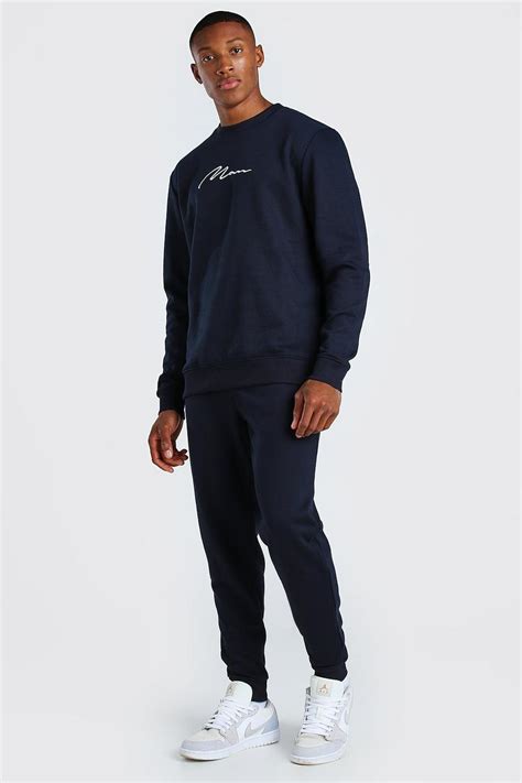 Man Signature Sweater Tracksuit Boohoo