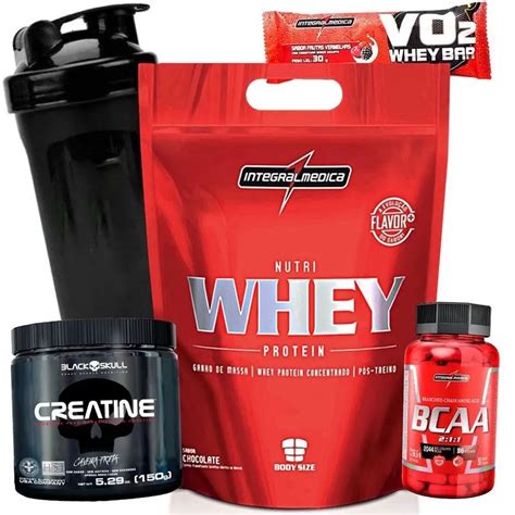 Combo Kit Academia Whey BCAA Creatina Importada Submarino