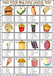 Fast Food ESL Printable Multiple Choice Test For Kids