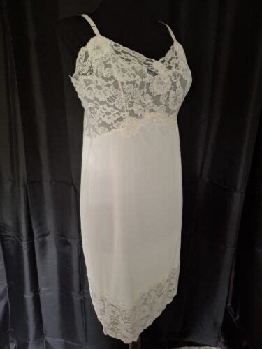 Womens Vintage 60 Slip Dress Lingerie Ivory Lace Applique Trim Sz 36 EBay
