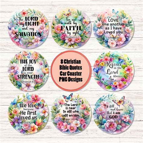 Christian Car Coasters Round Bible Quotes Bible Verse PNG