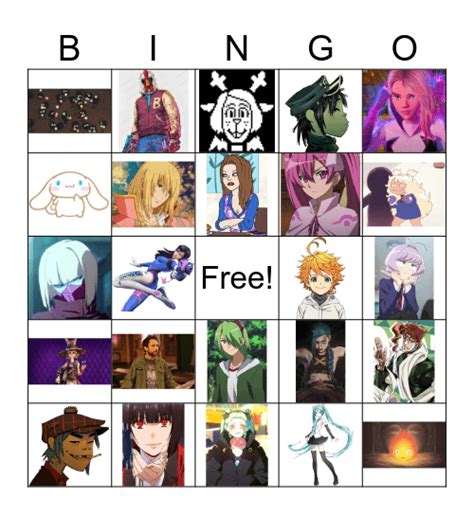 Favourite Character Bingo Card