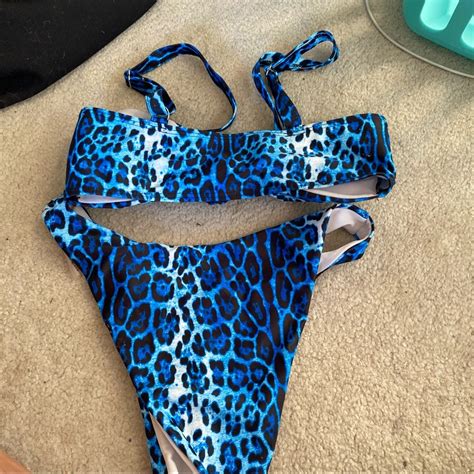 Blue Leopard Print Swimsuit Bikini Set Gem