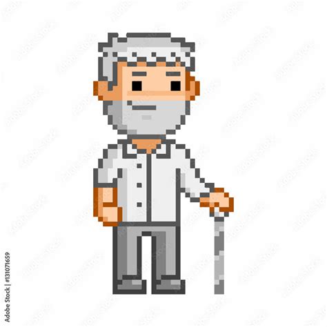 Vector 8 bit pixel art elderly man Stock Vector | Adobe Stock