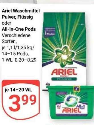 Ariel Waschmittel Pulver Flüssig Oder All in one Pods Angebot bei Globus