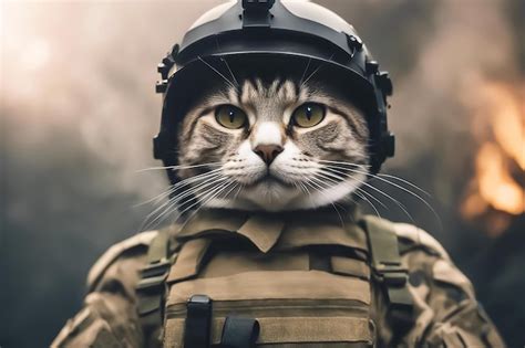 Premium Photo Cat Soldier Cat In Military Uniform Military Cat In A