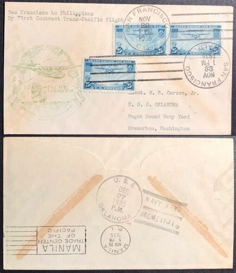 US First Flight Cover Pan Am San Francisco To USS Oklahoma 1935 US