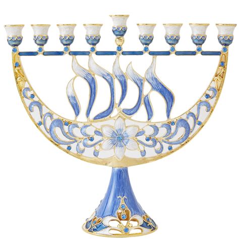 Matashi Hand Painted Enamel Menorah Candelabra W A Flower Hanukkah