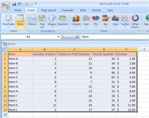 Microsoft Excel Tables Tutorial