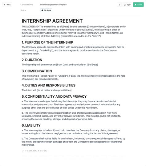 Internship Agreement Template Free To Use