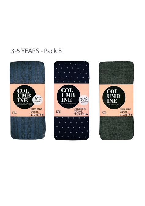 Merino Tights 3 Pk Size 3 5 Years Pack B Columbine