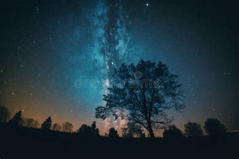 Beautiful Night Sky Milky Way And Trees Illustration Ai Generative