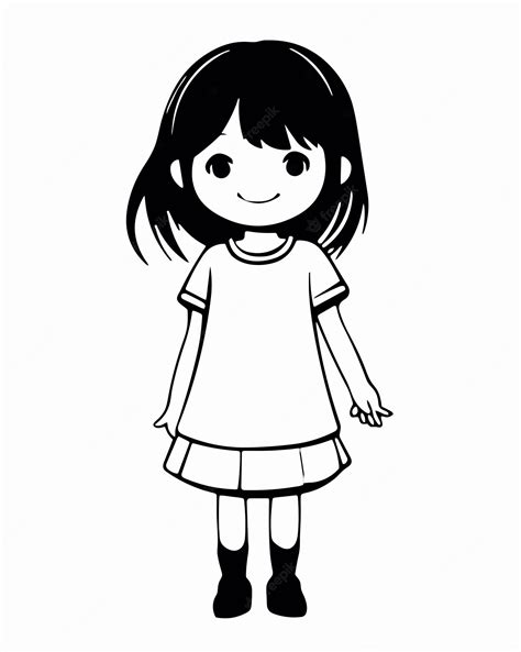 Premium Vector | Black and white drawing of a girl in a dress.