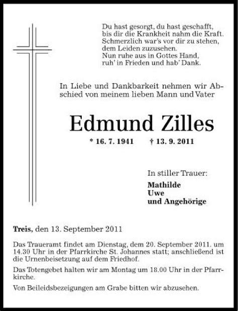 Traueranzeigen Von Edmund Zilles Rz Trauer De