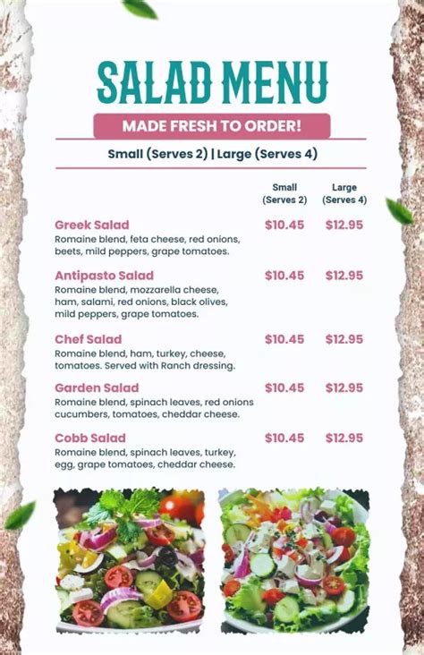 Salad Menu Templates Customize And Download Free