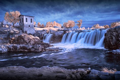 Waterfalls In Infrared At Falls Park In Sioux Falls South Dakota