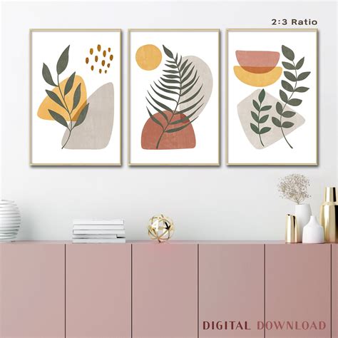 Boho Art Set Of 3 Prints Gallery Wall Set Minimal Botanical Etsy