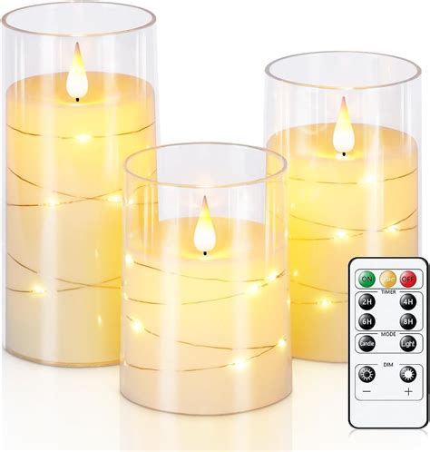 Homemory Flickering Flameless Candles with String Lights, Battery ...