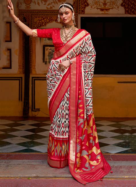 Buy Red Patola Silk Digital Printed Work Saree Festive Wear Patola