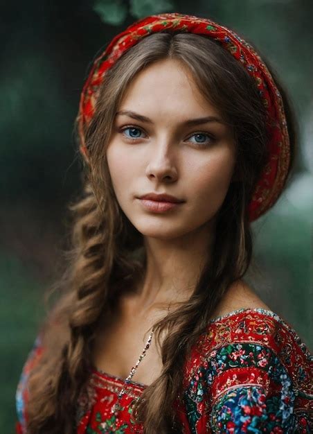 Premium Photo A Woman With Long Hair Wearing A Red Head Scarf