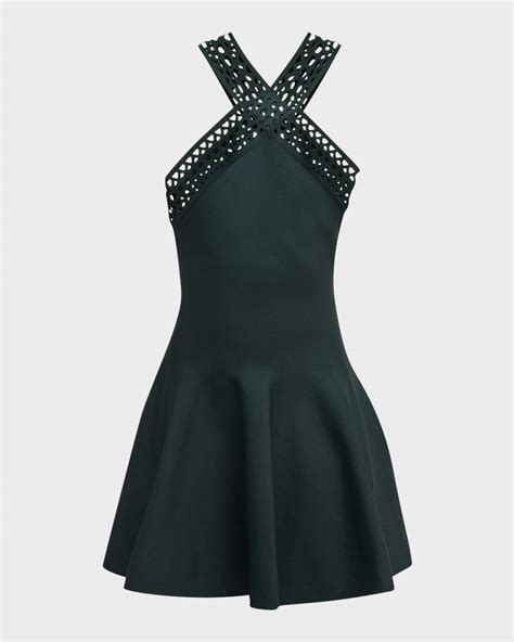 Alaia Archetypes Vienne Mini Skater Dress With Open Knit Halter Neck