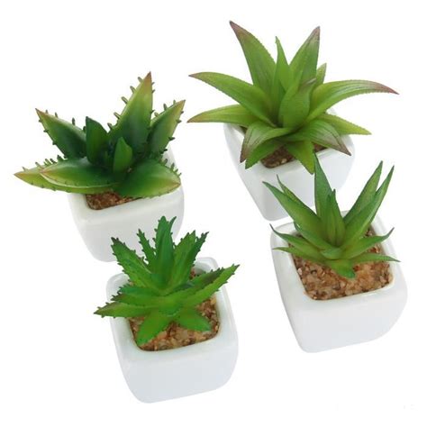 4 Pcs Mini Plantes Succulentes Artificielles avec Pot en Céramique