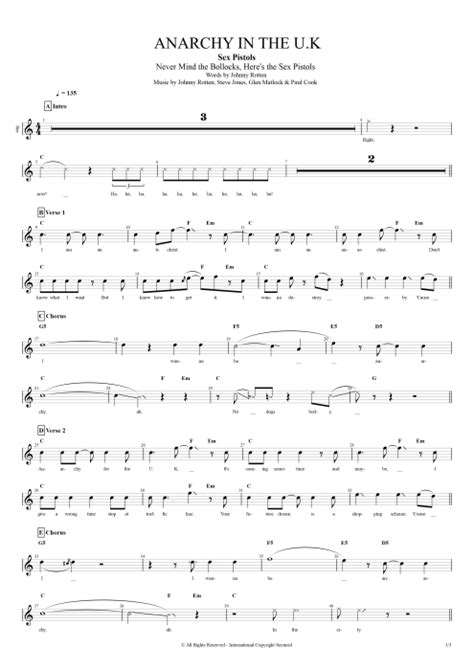 Anarchy In The U K Tab By Sex Pistols Guitar Pro Full Score