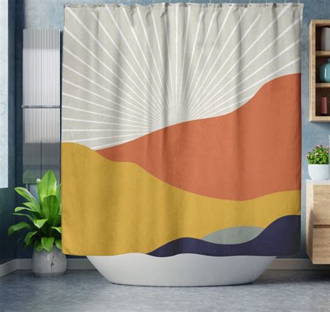 Boho Shower Curtain Abstract Mid Century Modern Shower Etsy