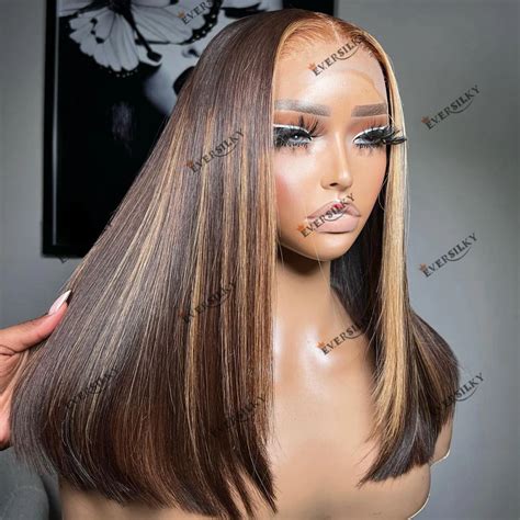 Bob Destaque Marrom Loira Cabelo Humano 360 Laço Frontal De Seda Em