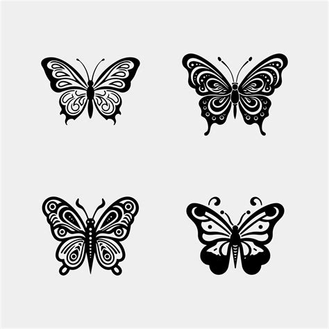 Set Of Flying Butterflies Silhouette Black Set Isolated On Transparent