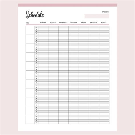 Printable 15 Minute Schedule Instant Download Pdf A4 And Us Letter