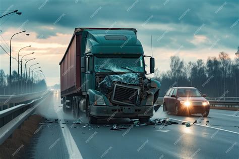 Premium Photo | Semi truck was involved in collision on highway road an ...