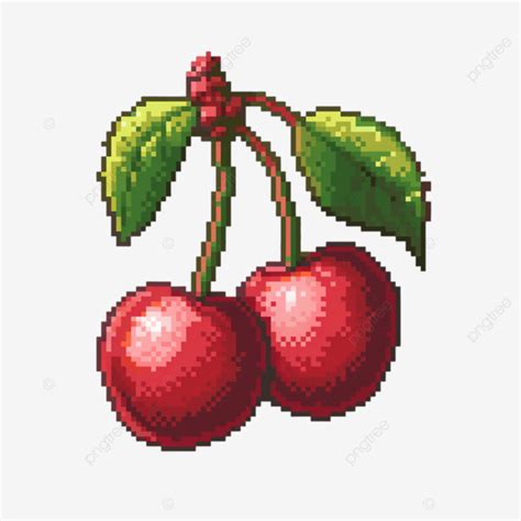 Cherry Fruit In Pixel Art Style Cherry Fruit Red Png Transparent