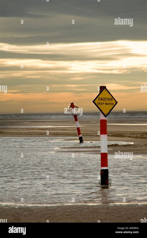 Deep Water Signs In Blackpool Seaside Stock Photo Alamy