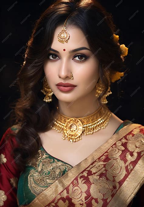 Premium Ai Image Portrait Of Beautiful Indian Woman In Traditional