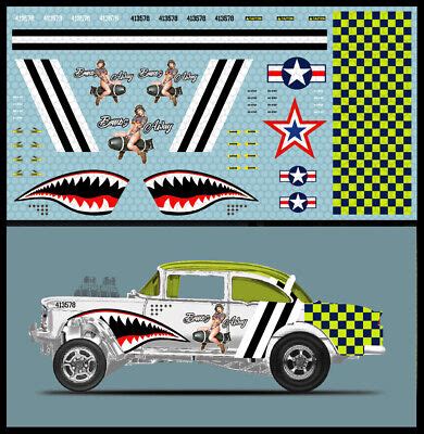 55 Chevy Gasser P 51 Shark White Toner Waterslide Decals 1 64 Hot Wheels 035 EBay