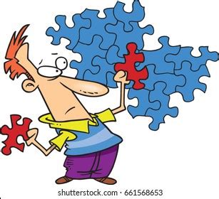 Cartoon Man Trying Solve Puzzle Solution: vector de stock (libre de ...