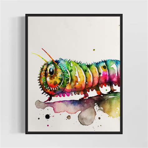 Caterpillar Watercolor Art Print, Caterpillar Painting Wall Art Decor ...