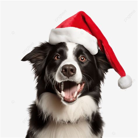 Feliz Border Collie Celebrando La Navidad Con Un Sombrero Rojo De Santa