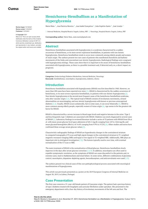 Pdf Hemichorea Hemiballism As A Manifestation Of Hyperglycemia